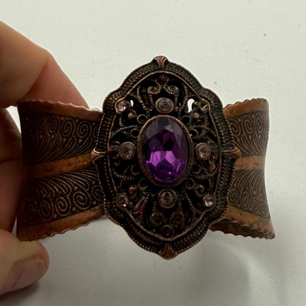 Antique Copper‎ Filigree Cuff Bracelet Purple Gemstone Statement Women's